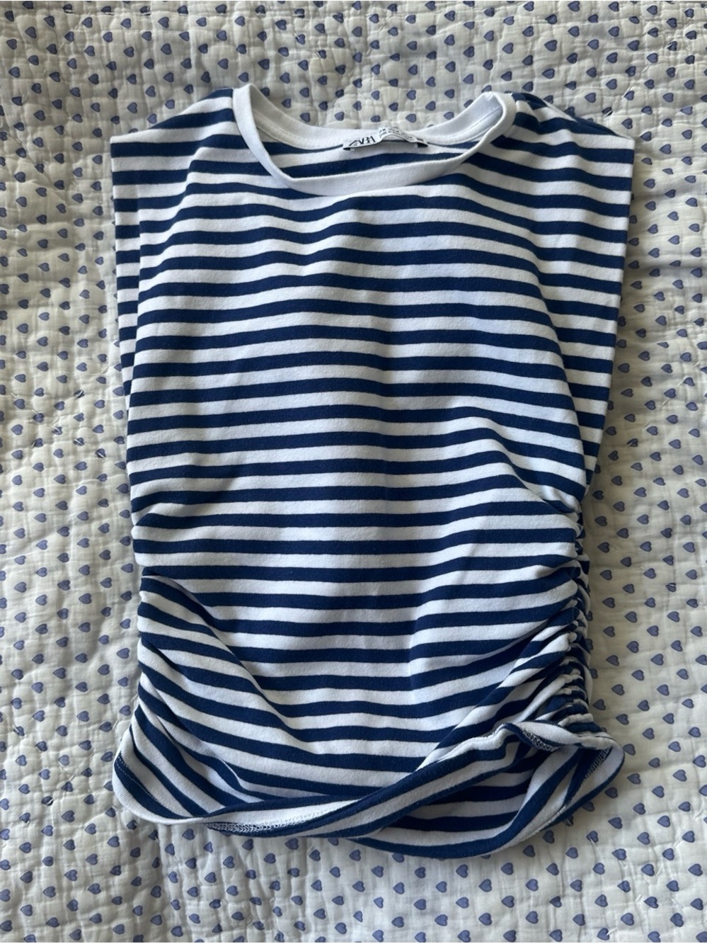 Zara Navy and White Striped Crewneck Tee